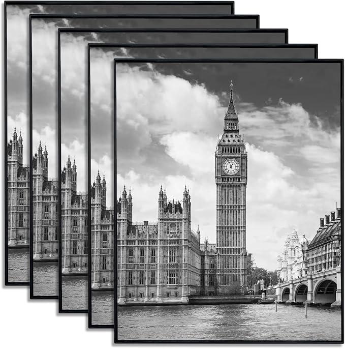 GOmaize Front Loading Black Picture Frame 8x10 Set of 5 Wall and Table Mounting