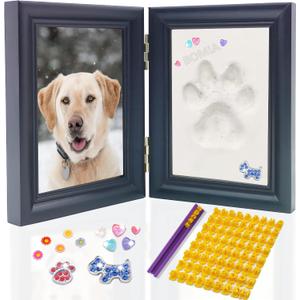 MYPAWLETS Dog or Cat Paw Print Kit with Trinkets,Pet paw Print Impression kit with 2 Clay,Wooden Dog Picture Frame,Personalized Gift Keepsake for Pet Lovers-Black