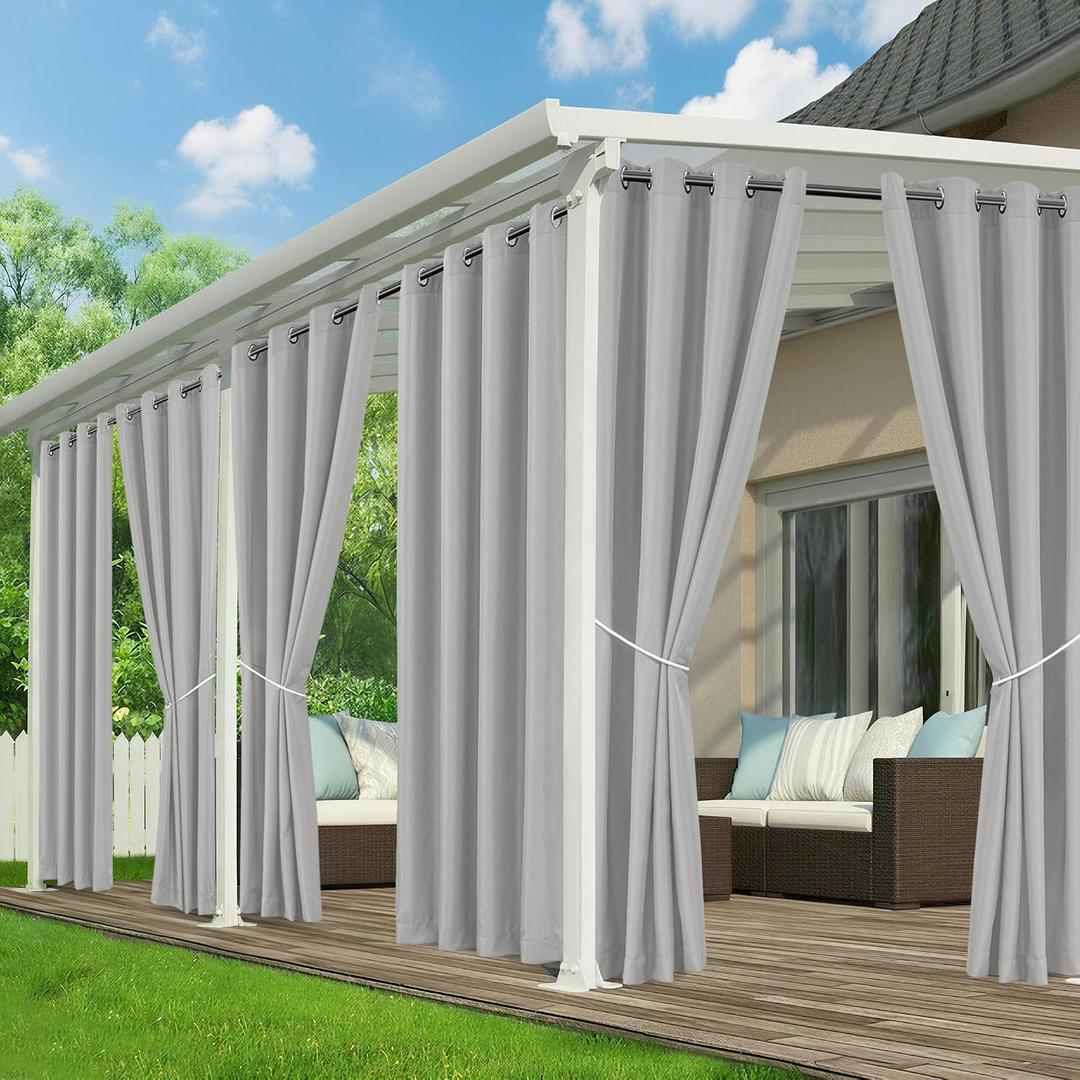 Patio Curtains Outdoor Waterproof - 6 Panels Privacy Weatherproof Outside Curtains with Grommets for Pergola, Gazebo, Porch, Cabana, Balcony, 54 x 95 Inch, Silver