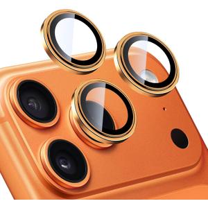 TENOC Camera Lens Protector for iPhone 17 Pro & iPhone 17 Pro Max, 9H Tempered Glass Camera Screen Cover, Orange Metal Individual Ring