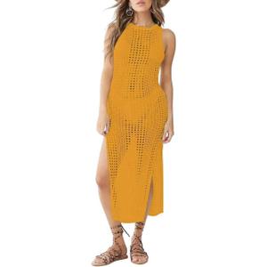 Bsubseach Womens Swimsuit Crochet Cover Up Sleeveless Bikini Swimwear Bathing Suit Beach Dress