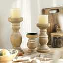 NIKKY HOME Farmhouse Solid Wood Pillar Candle Holders Set of 3, Brown
