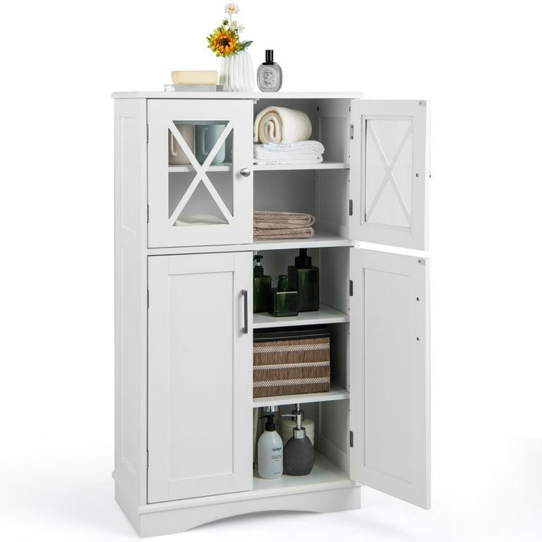  Bathroom Storage Cabinet Linen Storage Cabinet with Doors and Adjustable Shelves White