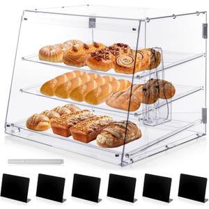 3-Tray Bakery Display Case, Acrylic Clear Display Case Countertop for Bread Pastry Dessert Food Cookie Display, Display Cabinet Box for Baking Enthusiasts - 20.86 x 17.3 x 16.5 inch