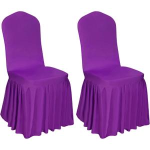 2pcs Chair Covers Stretch Parsons Skirt, Durable Washable Universal Chair Slipcover, Super Fit Spandex Chair Seat Protector Cover for Hotel, Ceremony, Home(Purple)