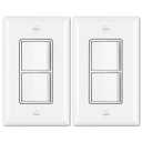 BESTTEN 2 Pack Double Rocker Light Switch, Single Pole Combination Interrupter, 15A 120V, Dual Control Paddle Rockers, in-Wall On/Off Switch, Wall Plate Included, White, UL Listed