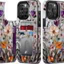 Goodon for iPhone 15 Pro Max Wallet Case with Card Holder,RFID-Blocking,Aesthetic Vintage Floral Girly Shell,Trendy Unique Cool Retro Protective Phone Cover for Women Girls - Marble Pressed Flowers