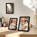 5x7 Black Enamel Picture Frames - Metal Gold Edge - Cute Frame for 5 x 7 Inch Photos Pictures Artwork - Real Glass - With Tabletop Easel Stand - Hanger for Wall Mount Display (2 Pack)