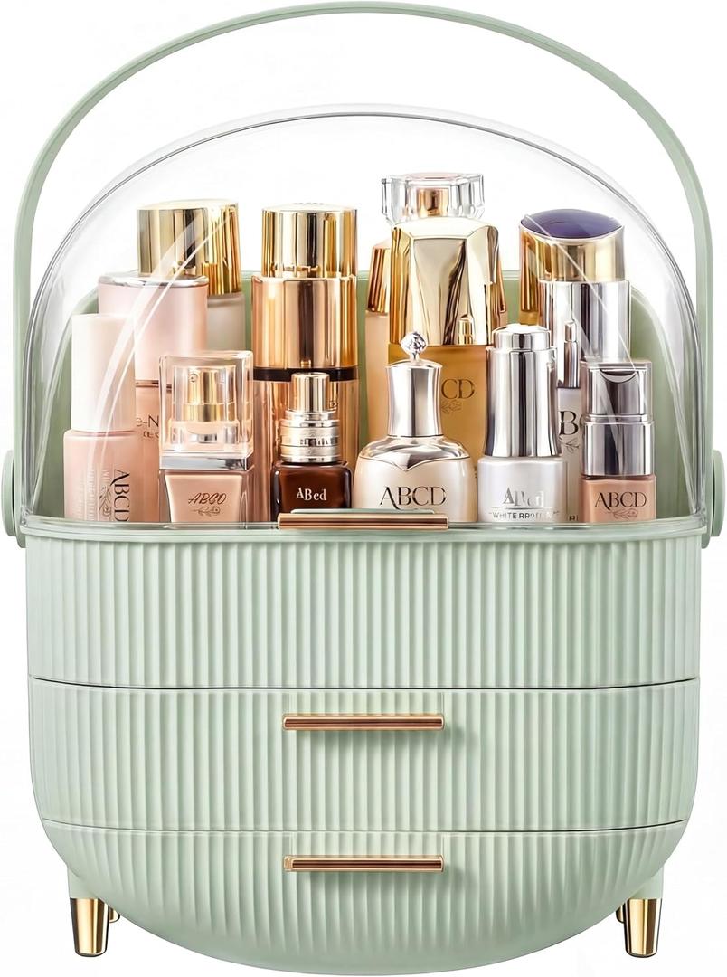 NestOrganix Makeup Organizer Skincare Organizers - Cosmetic Display Cases with Transparent Cover, SkinCare Organizers for Bathroom Countertop, Bedroom Vanity Desk, Lipstick Organizer, Green