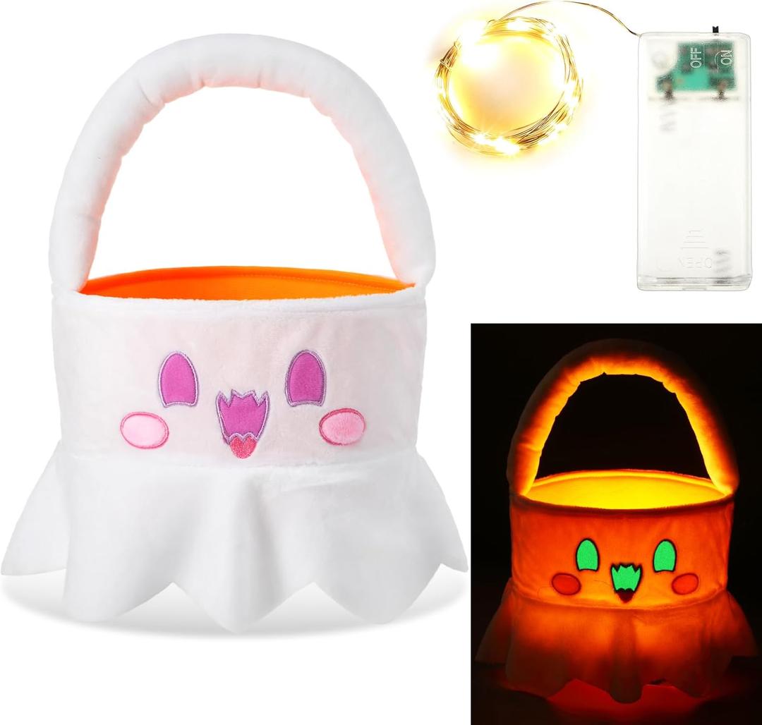 Halloween Ghost Candy Basket Glow in The Dark Plush Halloween Buckets for Trick or Treat Cute Candy Bucket Bag Holder for Party Favors Gifts