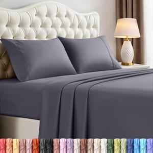 Queen Size Sheet Set – 4 Piece Bed Sheets, Soft and Breathable Microfiber, Includes 1 Fitted Sheet, 1 Flat Sheet and 2 Pillowcases – Oeko Tex (Grey)