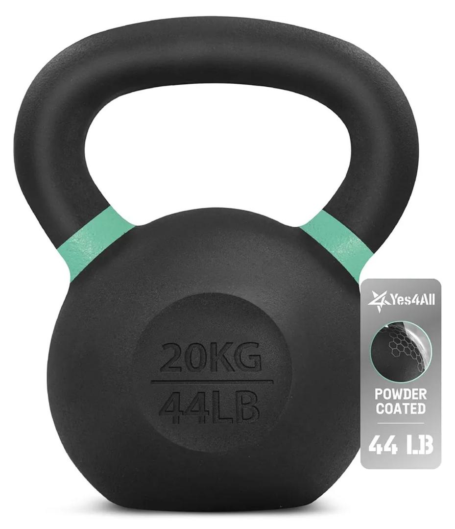 Yes4All 44Lbs, Powder Coated Kettlebell, Cast Iron Core Kettlebells with Non-Slip Handle & Flat Bottom for Conditioning, Heavy Duty for Strength Training,