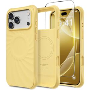 for iPhone 17 Pro Case, Compatible with MagSafe, Screen Protector +[Integrated Silicone Camera Control Button], Shockproof Protective Magnetic Case for iPhone 17 Pro 6.3", Buttercream Yellow