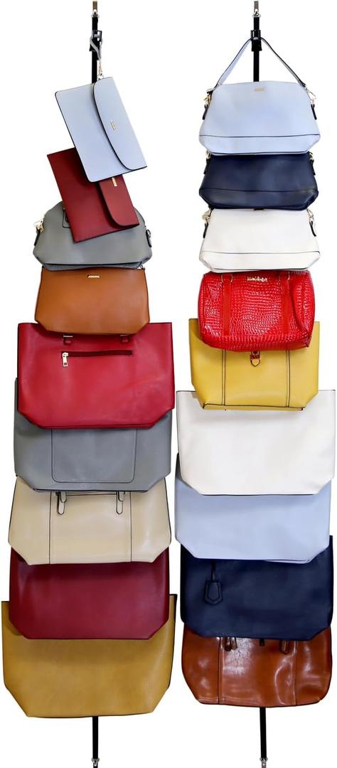 Perfect Curve Handbag and Purse Organizer | Hold up to 18 Bags | Over The Door Organizer for Purses and Handbags | Adjustable Clips | 2 Straps | Black