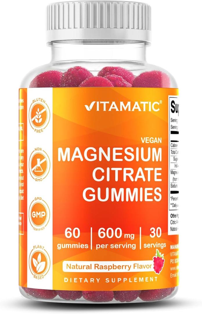 Vitamatic Magnesium Gummies 600mg per Serving 60 Vegan Count for Relaxation, Muscle, Bone, and Energy Support BBD; 11-2027