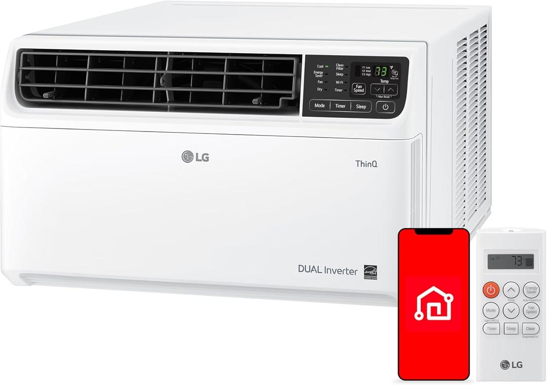 LG 6000 BTU Window Air Conditioner Energy Saving Dual Inverter, Remote Control, WiFi, LG ThinQ, Alexa, Hey Google Enabled Washable Filer Ultra-Quiet Cools Small Room up to 250 Sq.Ft White LW6023IVSM (1 Count (Pack of 1))
