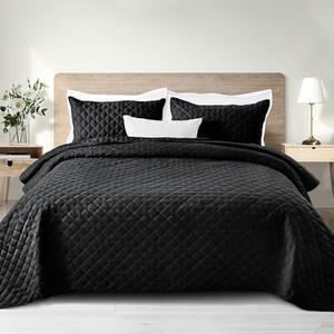 Exclusivo Mezcla 3-Piece Black Quilt Set, Box Pattern Ultrasonic and Soft Quilts/Bedspreads/Coverlets (1 Quilt, 2 Pillow Shams) for All Seasons, King (106''x96'')