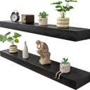 Floating Shelves 3 inch Thick for Wall Set of 2,Solid Pine Wood Wall Mount Shelf for Kitchen Living Room Bedroom Bathroom,8" D x 48" L x 3" H-Black