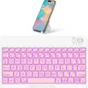 OMOTON Large Print Bluetooth Keyboard for iPad iPhone Windows Tablets - 7 - Color Backlit with Enlarged Keycaps, Rechargeable Wireless Keyboard for iPad 10th/9/8/7, iPad Pro Air Mini etc (Pink)