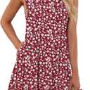 AUSELILY Women's Summer Dress Sleeveless Floral Mini Dresses with Pockets Bohemian Dress 2025 New (Red, M)