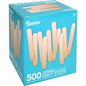 Darice 500 Pcs Popsicle Sticks for Crafts, 6" Natural Color Wooden Craft and Waxing Sticks - Classroom Supplies, STEM DIY Art, Ages 3+