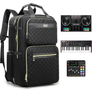 Rabjen DJ Backpack for Club Gigs, DJ Mixer Case Compatible with Pioneer DJ DDJ-REV1, DJ Controller, Novation Launchkey 37 Key Keyboard and More Equipment (light black)
