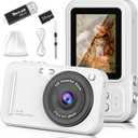 Digital Camera for Kids, 48MP FHD 1080P Point and Shoot Digital Cameras with 16X Zoom Anti-Shake, Compact Portable Cameras for Photography, for Boys Girls Teens Beginners (Pale white)