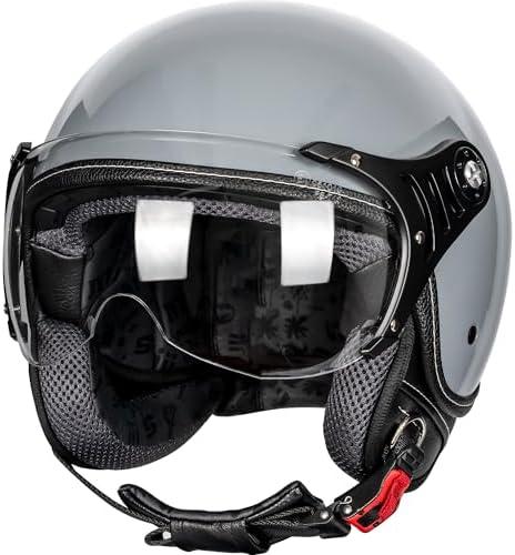 Yesmotor 3/4 Motorcycle Helmets Retro Open Face Vespa Scooters Helmet with Clear Visor for Men and Women- DOT Approved (Large)