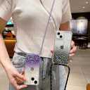 for iPhone 13 Strap Case with Crossbody Lanyard, Clear Glitter Shiny Bling Sparkle Shockproof Cover with Soft TPU Bumper, Adjustable Shoulder Neck String for Girls Women - Crystal Clear