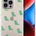 Compatible for iPhone 15 Pro Cases with Design, Cute Transparent Phone Case for Women Girls Girly with Heavy Duty Protective Bumper (Clear Dinosaurs)