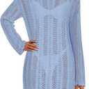 PRETTYGARDEN Women's Swimsuit Cover Up 2025 Summer Bathing Suit Swimwear Crochet Knit Dress Fashion Beach Vacation Clothes (Blue, S)