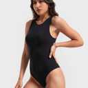 Body Suits for Women With Tummy Control, Crew Neck Sleeveless Racerback Thong Bodysuits sexy off shoulder tank tops (Small, Black)