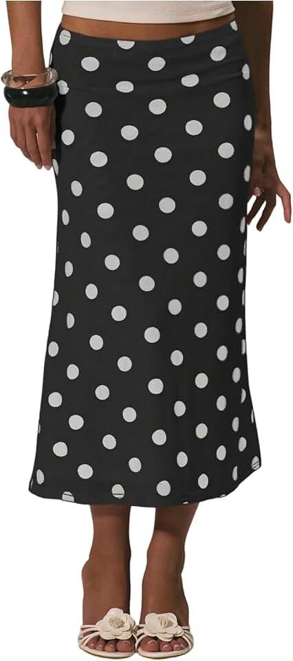 MakeMeChic Women's Polka Dots Midi Skirt Summer Mesh Flowy Long Skirts, Medium Size medium