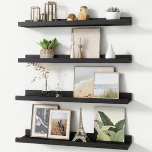 Picture Ledge Shelf, Floating Shelves Set of 4, 24 Inches Long Nursery Book Shelves for Toys Storage, Kids Bookshelf Wall Mounted for Living Room Bedroom Decor Books Photo Frames, Modern Black