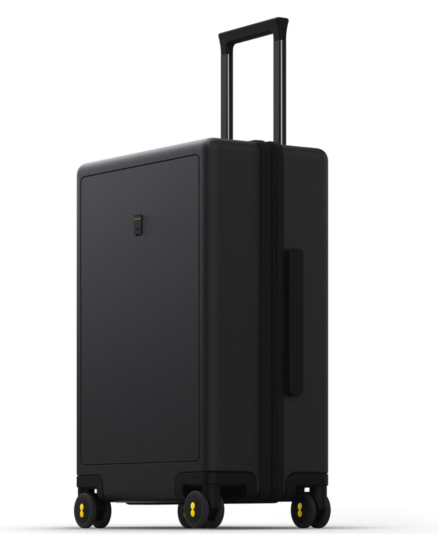LEVEL8 Large Suitcase with Wheels, Checked Luggage, Lightweight Luminous Textured Tsa Approved Medium Hardside Large Luggages, 24 Inch, Black