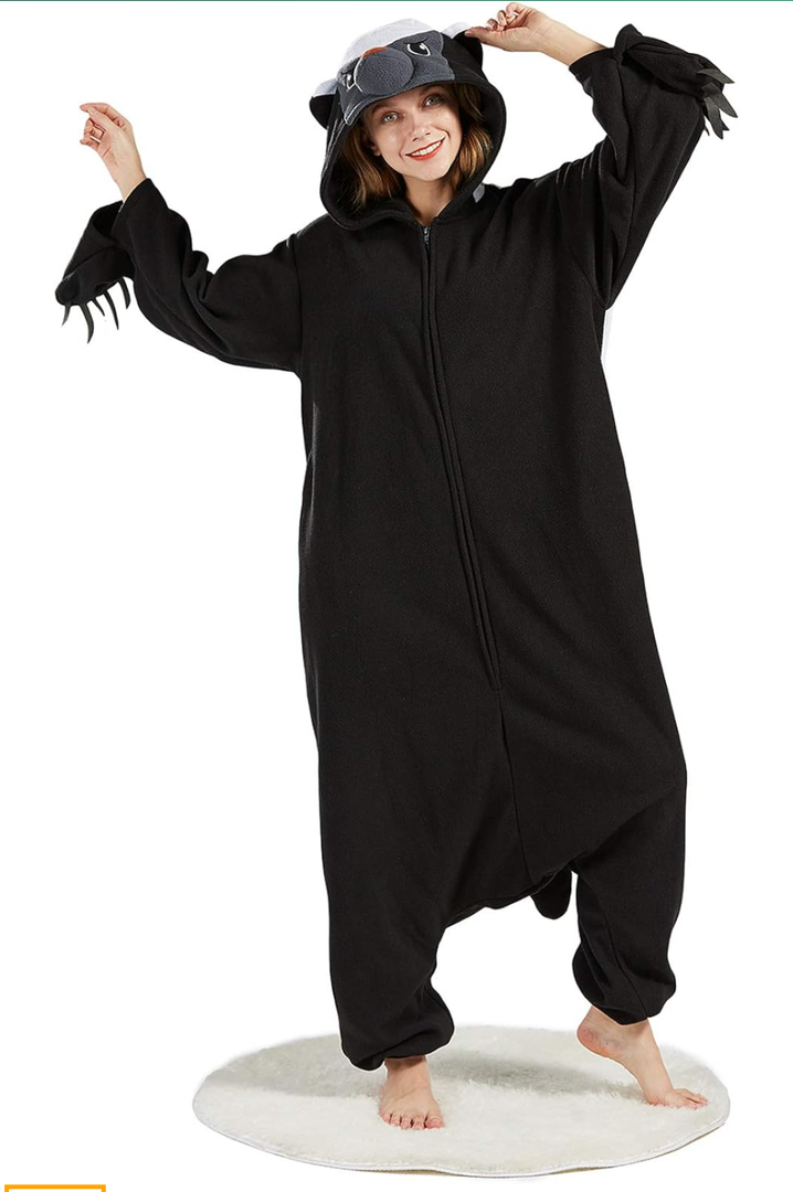 DarkCom Adult Women Men Pajamas Cosplay Honey Badger Onesie Halloween Costume One Piece Sleepwear Christmas Pajamas S
