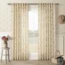 TWOPANELS Spring Farmhouse Floral Linen Curtains 84 Inch Length for Living Room Bedroom 2 Panels Semi Sheer Curtains Back Tab Tan Brown Patterned Flower on Beige Farmhouse Boho Rustic Window Drapes