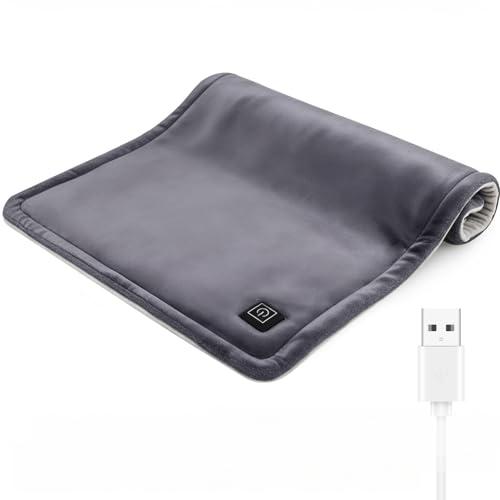 Comfheat USB Heating Pad for Travel Warmth Outdoors, 5V Small Heated Pad FSA Eligible HSA Non-Rechargeable Heat Therapy for Pain Relief Abdomen Cramps, 3 Heat Settings & Auto Off (16"x 12") Gray