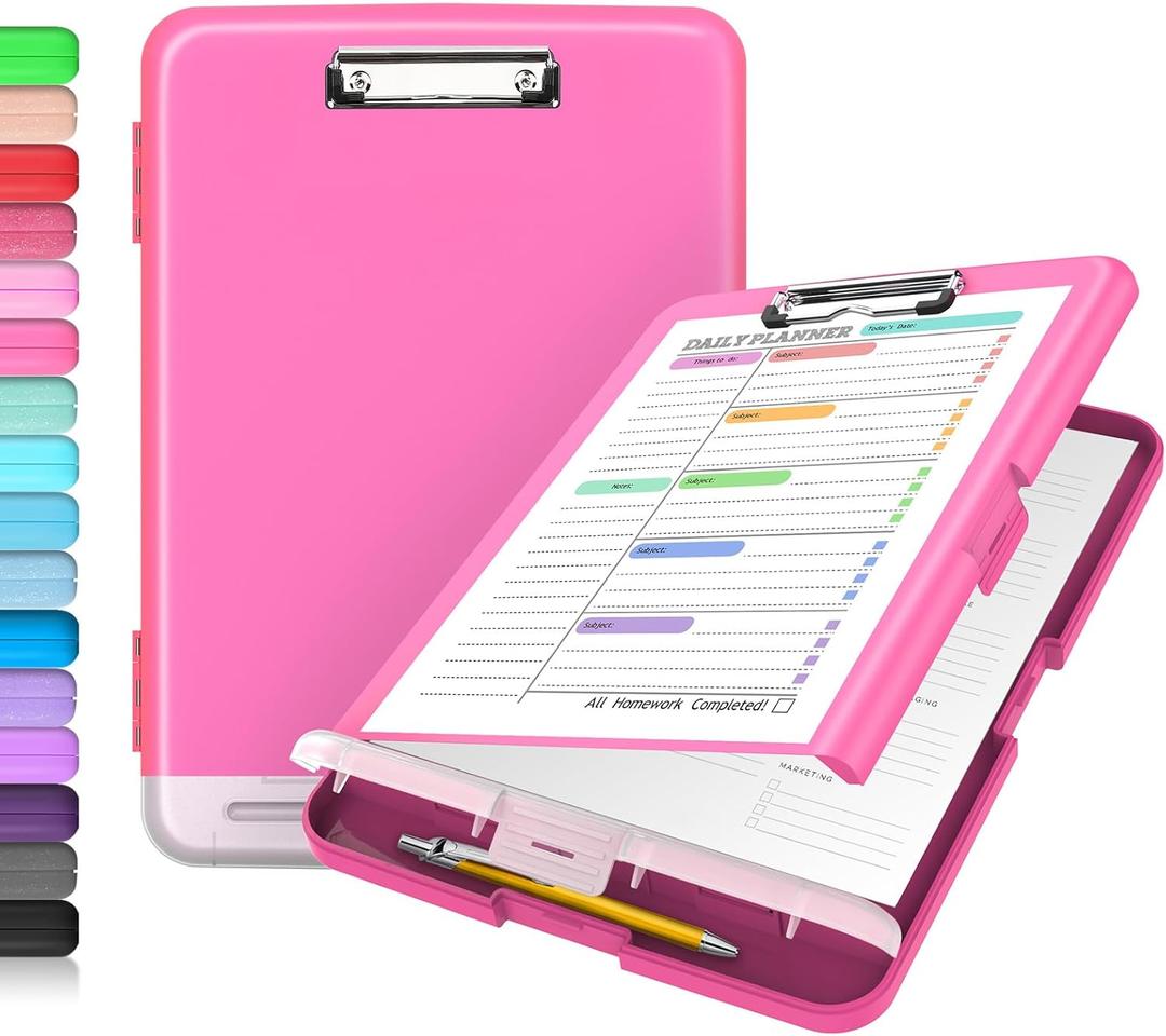Sooez High Capacity Nursing Clipboard with Pen Holder, Heavy Duty Plastic Clipboard Folder - Teacher Must Haves, Office Supplies (Rose Pink)