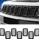 JeCar Front Grill Rings Honeycomb Grille Mesh Inserts Cover Trim Kit for 2017-2020 Jeep Grand Cherokee, Black (7Pcs)