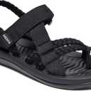 Hiking Sandals for Womens, Comfortable Walking Flip Flop Sandals with Arch Support, Athletic Sandals with Hook and Loop Straps for Beach Vacation Adventure (6, Black)