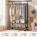 Clothes Rack, Double Rods Rolling Clothing Rack for Hanging Clothes Closet Rack with Wheels, Metal Portable Garment Rack with Double Shelves for Bedroom Laundry Living Room, Black