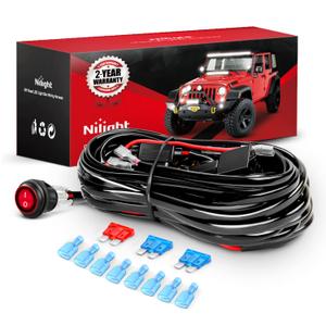 Nilight Led Light Bar Wiring Harness Kit 16AWG 12V On-Off Waterproof Switch Power Relay Blade Fuse-4 Leads
