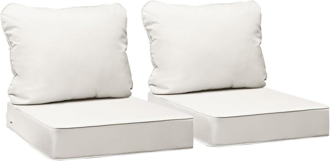 AAAAAcessories Outdoor Seat Cushions for Chairs, Fade-Resistant, Waterproof Patio Furniture Replacement Cushions, 23.5" x 25.5" x 5" + 23.5" x 19", Set of 2, Creamy White