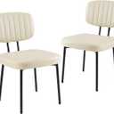 Sweetcrispy Dining Chairs Set of 2, Upholstered Mid Century Modern Kitchen Accent Chairs with Faux Leather Cushion Seat & Metal Legs for Home Office, Living Room-Beige White