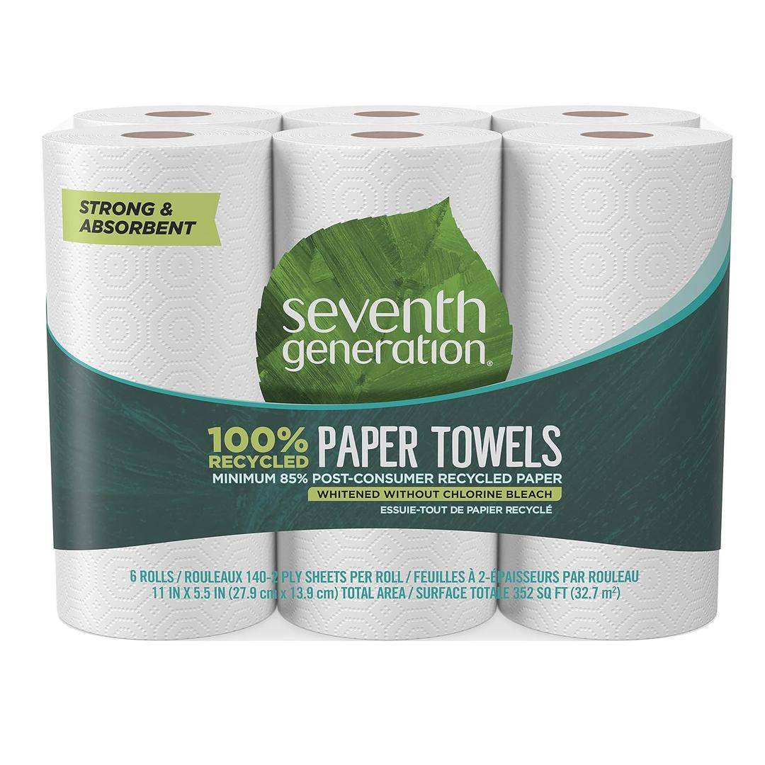 Seventh Generation 100% Recycled Paper Towels, 2 Ply, 140 Sheets, 6 Rollsx4