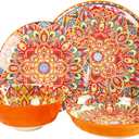 Mandala Dinnerware Sets (16 PCS) Serves for 4, Buffet Dinnerware, Boho Plates and Bowls Set with 8.3" salad Plate 8.6"/10.6"dinner Plate 6.4" bowl, apply Indoor Outdoor Dining