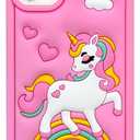 Cute Pink Rainbow Unicorn Case Compatible with iPhone 11 case, Horse Kawaii Animals 3D Cartoon Soft Silicone Heavy Duty Protection Case Cover for Girls Kids Women
