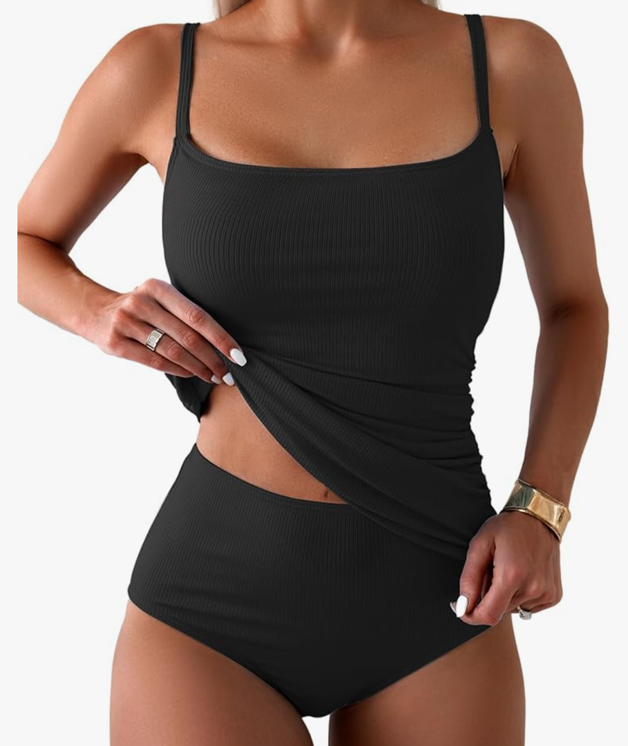 Eomenie Women's Swimsuit Tankini Tummy Control Bathing Suits Two Piece Full Coverage Slim Swim Suits with High Waisted Bottom , Size XL