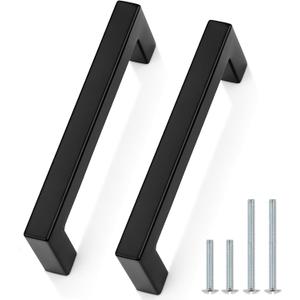 Probrico Cabinet Handles Stainless Steel Kitchen Drawer Pulls Square Bar Cabinet Hardware for Kitchen Bathroom Cupboard Dresser Black 5 Pack 4 Inch (102mm) Hole Center